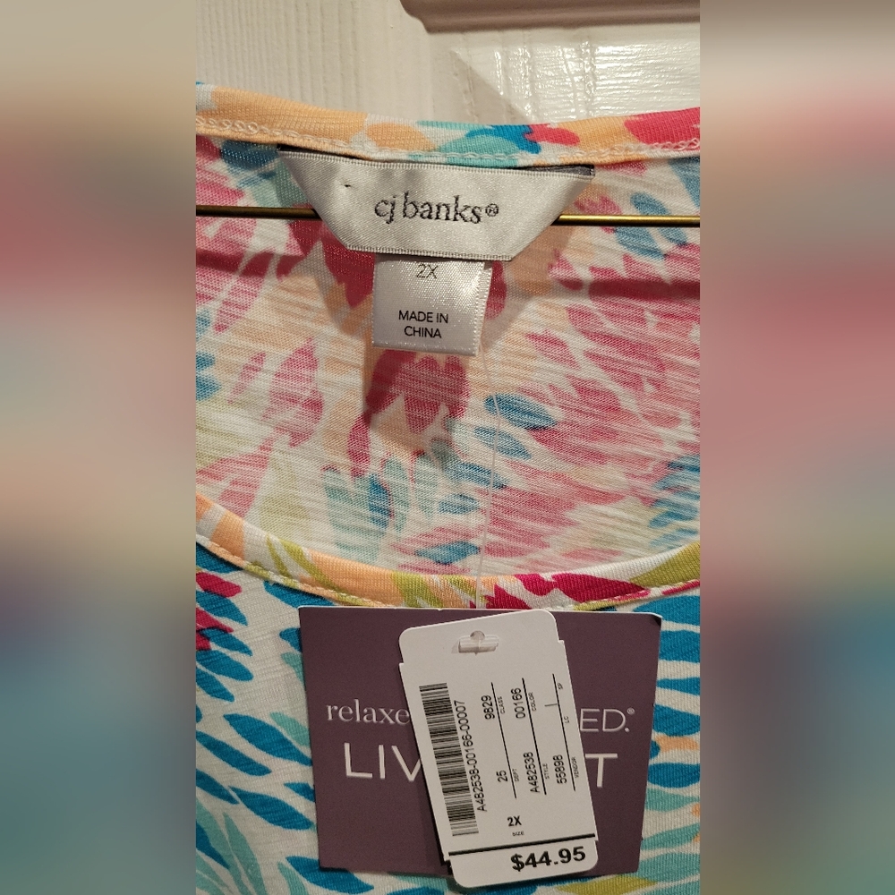 CJ Banks Pink and Blue Sleeveless Tank Top - Picture 2 of 4